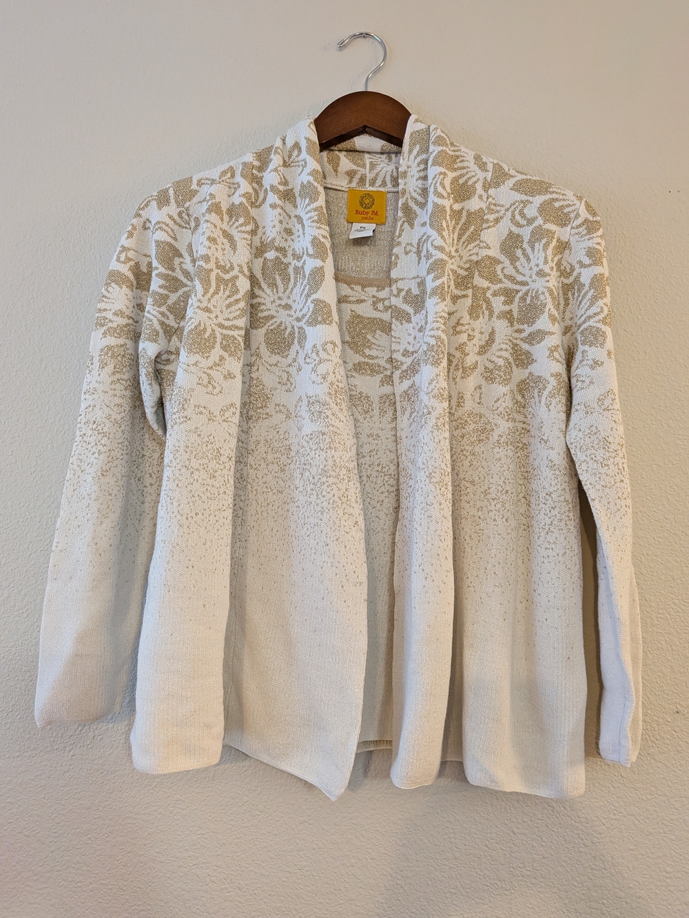Ruby Rd. Open-Front Floral Cardigan Sweater - Cream/Tan